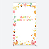 Aperturee - Aperturee Happy Birthday Rectangle Backdrop for Kids Cute Farm Friends with Chicken and Chicks Sunshine and Rainbow Party Prop