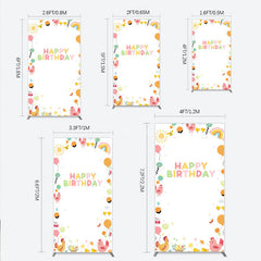 Aperturee - Aperturee Happy Birthday Rectangle Backdrop for Kids Cute Farm Friends with Chicken and Chicks Sunshine and Rainbow Party Prop