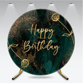 Aperturee - Aperturee Happy Birthday Round Backdrop in Emerald Green and Gold Elegant Marble Texture Modern Party Photo Booth Decor