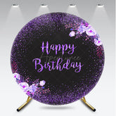 Aperturee Aperturee Happy Birthday Round Backdrop for Women Black and Purple Glitter with Floral Elegant Milestone Party Photo Prop