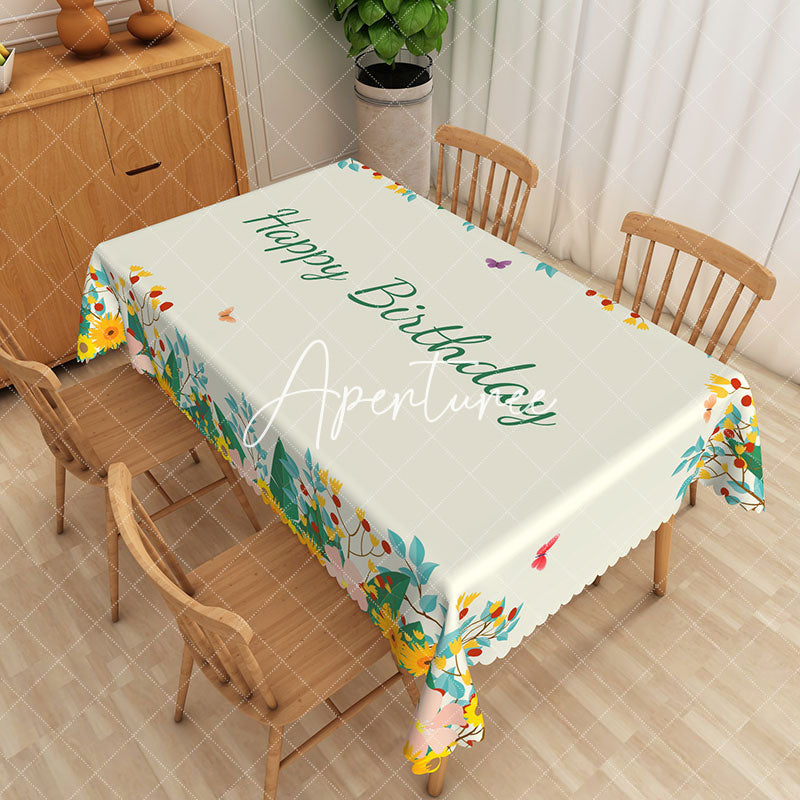 Aperturee - Aperturee Happy Birthday Spring Party Rectangular Tablecloth