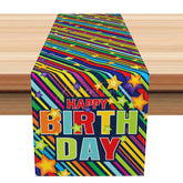 Aperturee - Aperturee Happy Birthday Table Runner with Colorful Rainbow Stripes Fun and Festive Party Supplies for Kids Celebration