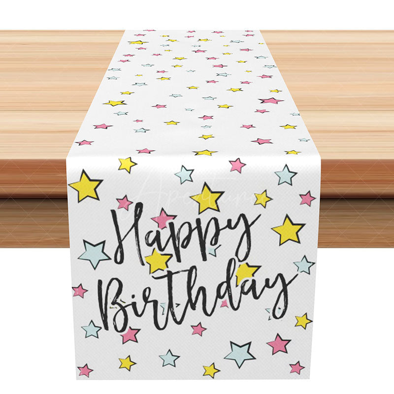 Aperturee - Aperturee Happy Birthday Table Runner with Colorful Star Print for Kids Birthday Party Supplies and Table Decor
