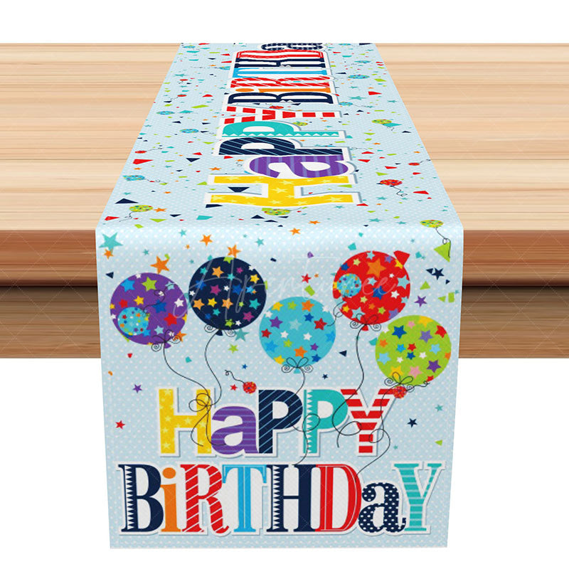 Aperturee - Aperturee Happy Birthday Table Runner with Colorful Stars and Balloons Fun Party Supplies and Decorations for Kids