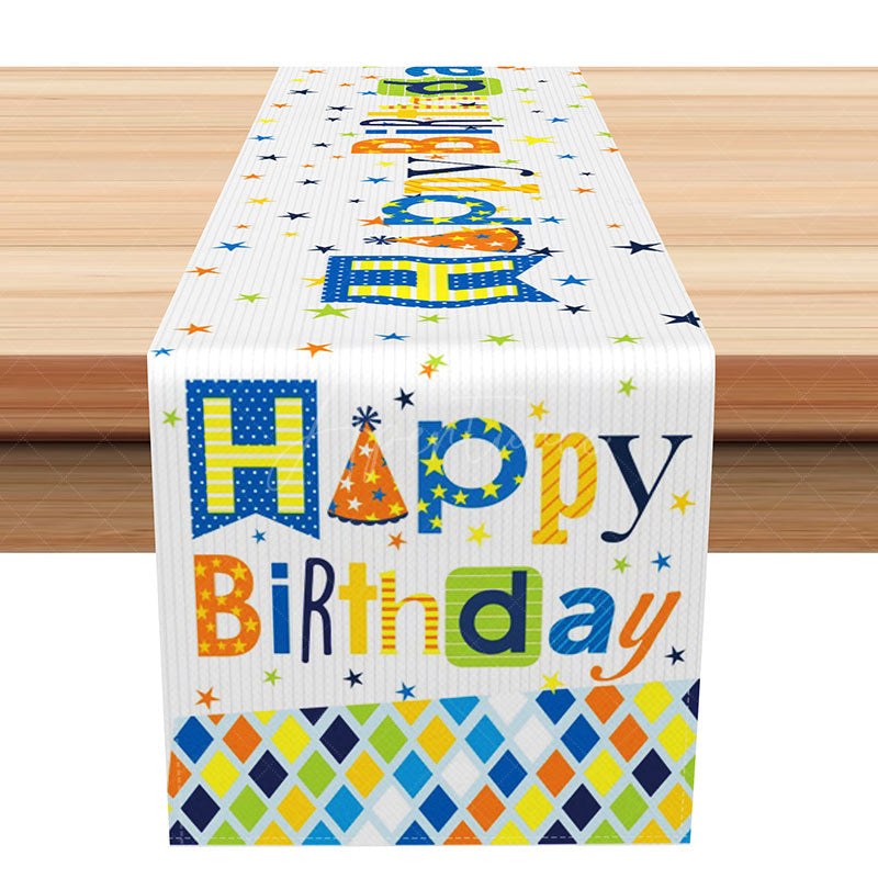 Aperturee - Aperturee Happy Birthday Table Runner with Colorful Stars Pattern Fun Party Supplies for Kids Celebration Table Decor