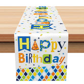Aperturee - Aperturee Happy Birthday Table Runner with Colorful Stars Pattern Fun Party Supplies for Kids Celebration Table Decor