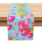 Aperturee - Aperturee Happy Birthday Table Runner with Pink Heart Balloons Cute Party Supplies for Girls and Valentine’s Day Decor