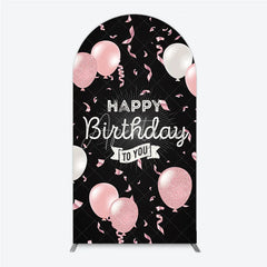 Aperturee - Aperturee Happy Birthday to You Pink and White Balloons Arch Backdrop Glitter Confetti Party Cover
