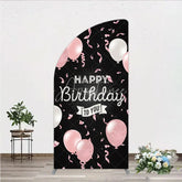Aperturee - Aperturee Happy Birthday to You Pink and White Balloons Half Moon Arch Backdrop Glitter Confetti Party Cover