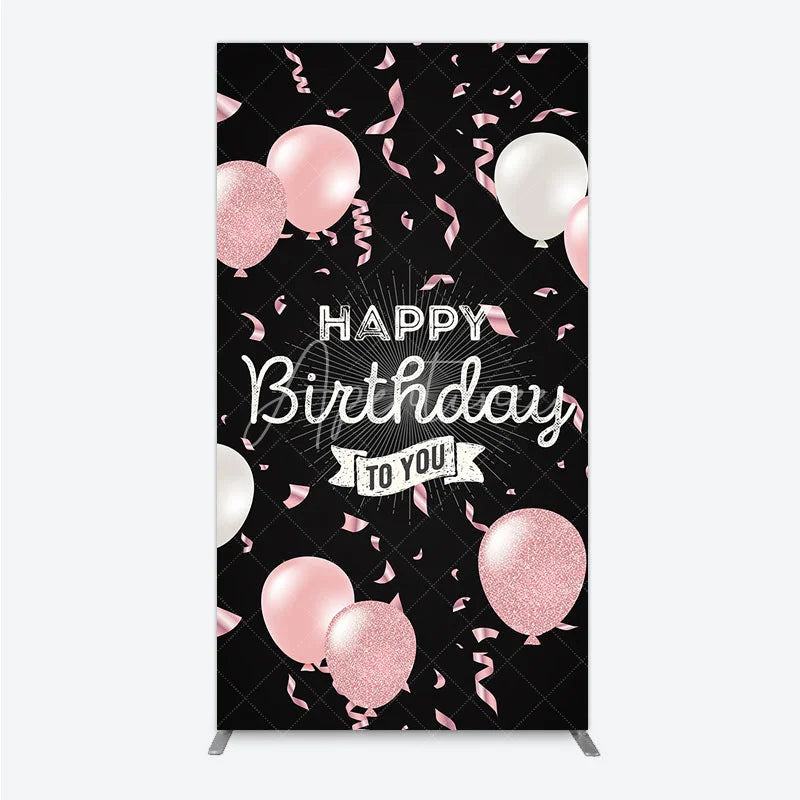 Aperturee - Aperturee Happy Birthday to You Pink and White Balloons Rectangle Backdrop Glitter Confetti Party Cover