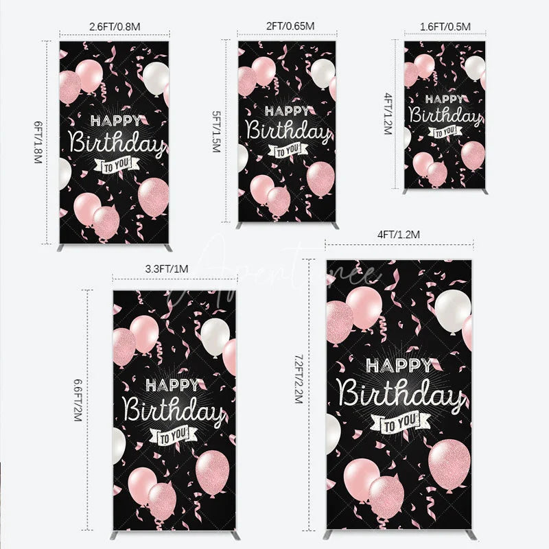 Aperturee - Aperturee Happy Birthday to You Pink and White Balloons Rectangle Backdrop Glitter Confetti Party Cover