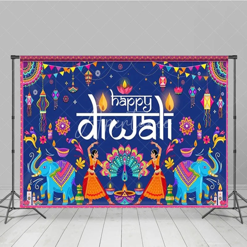 Aperturee - Aperturee Happy Diwali Backdrop for Festival of Lights Traditional Indian Celebration with Elephants Dancers and Rangoli