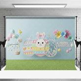 Aperturee - Aperturee Happy Easter Backdrop Blue Paper Craft Style Bunny Flower Eggs Photography Background Kids Party Decoration
