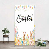 Aperturee - Aperturee Happy Easter Bunnies with Colorful Eggs and Flowers Rectangle Backdrop Gold Glitter Spring Party Decor
