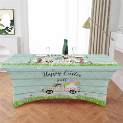 Aperturee - Aperturee Happy Easter Bunny Tail Plaid Truck Stretch Table Cover