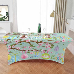 Aperturee - Aperturee Happy Easter Colorful Eggs On Teal Stretch Table Cover