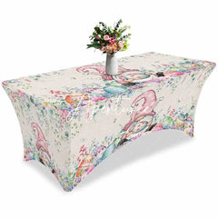 Aperturee - Aperturee Happy Easter Dwarf Colorful Eggs Fitted Stretch Table Cover