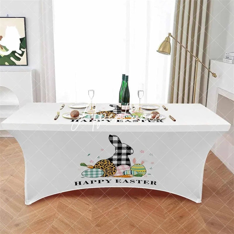 Aperturee - Aperturee Happy Easter Eggs Rabbit Carrot Flower Stretch Table Cover