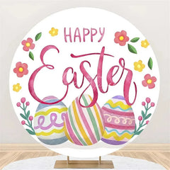 Aperturee - Aperturee Happy Easter Round Backdrop Colorful Egg Twig Wreath Cover Spring Floral Circle Background