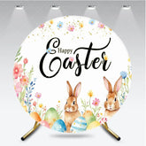 Aperturee - Aperturee Happy Easter Round Backdrop Watercolor Bunny and Spring Eggs Party Photography Background