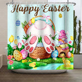 Aperturee - Aperturee Happy Easter Shower Curtain Funny Bunny Butt Basket Gnome Bathroom Decoration Rustic Wood Spring Holiday Bath Set