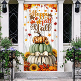 Aperturee - Aperturee Happy Fall Y’all Stacked Pumpkins and Sunflowers Door Cover Rustic Autumn Thanksgiving Decor