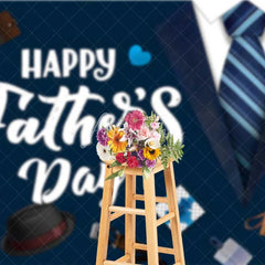 Aperturee - Aperturee Happy Fathers Day Backdrop Navy Blue Suit and Tie Photography Background Masculine Accessories Party Decorations
