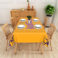 Aperturee - Aperturee Happy Halloween Rectangle Tablecloth in Yellow and Purple for Fun and Colorful Kids Spooky Party Decor