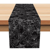 Aperturee - Aperturee Happy Halloween Table Runner with Black and White Spider Web for Spooky Gothic Party Decorations