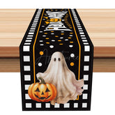 Aperturee - Aperturee Happy Halloween Table Runner with Pumpkin Ghost and Film Strip for Spooky Movie Night Party Decor