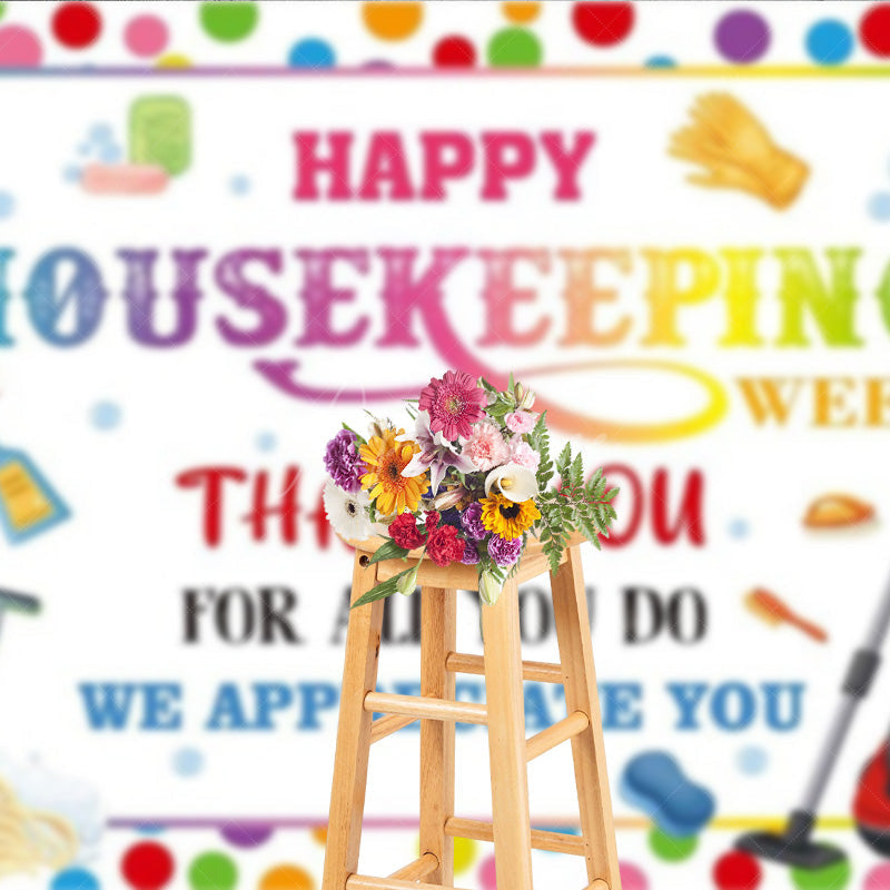 Aperturee - Aperturee Happy Housekeeping Week Thank You Banner We Appreciate You with Cleaning Supplies Colorful Appreciation Decor