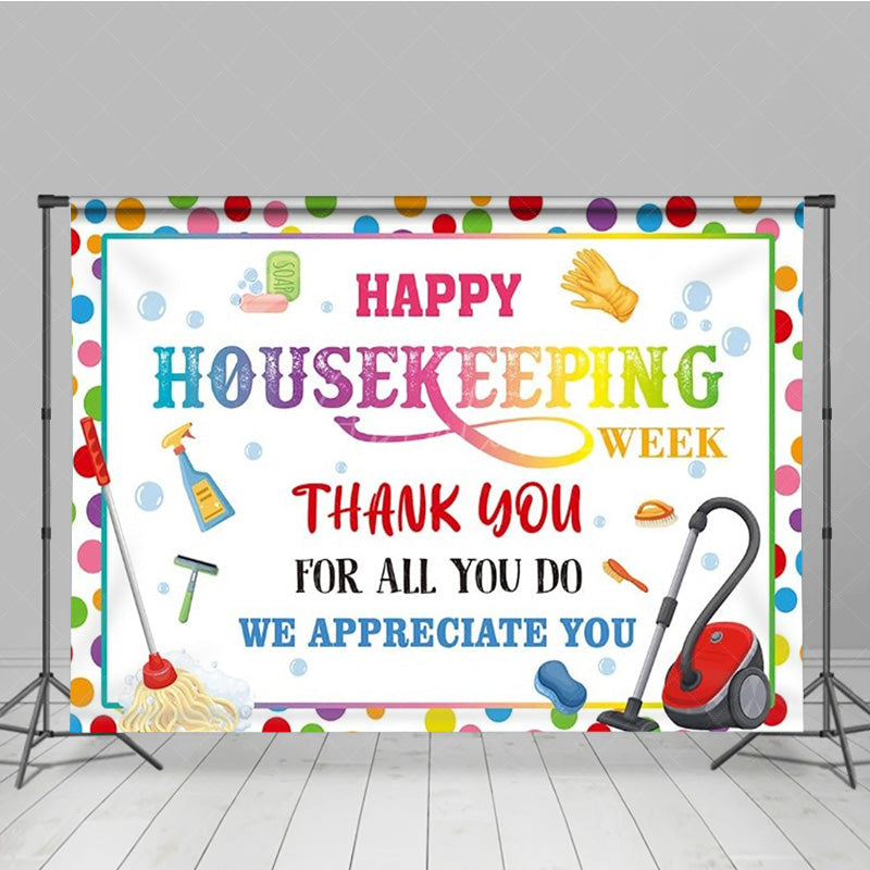 Aperturee - Aperturee Happy Housekeeping Week Thank You Banner We Appreciate You with Cleaning Supplies Colorful Appreciation Decor