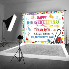 Aperturee - Aperturee Happy Housekeeping Week Thank You Banner We Appreciate You with Cleaning Supplies Colorful Appreciation Decor