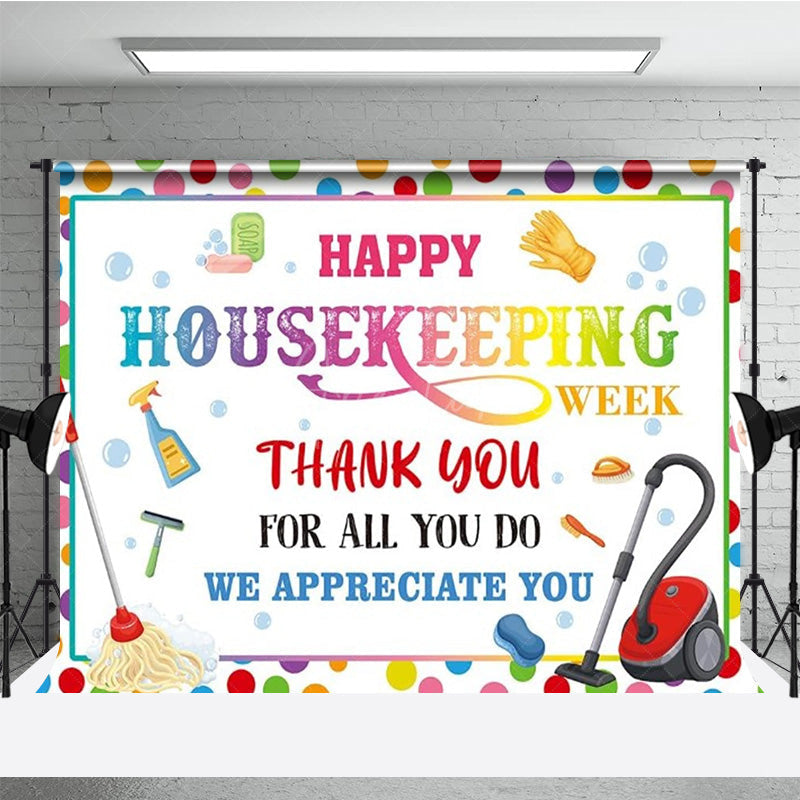Aperturee - Aperturee Happy Housekeeping Week Thank You Banner We Appreciate You with Cleaning Supplies Colorful Appreciation Decor