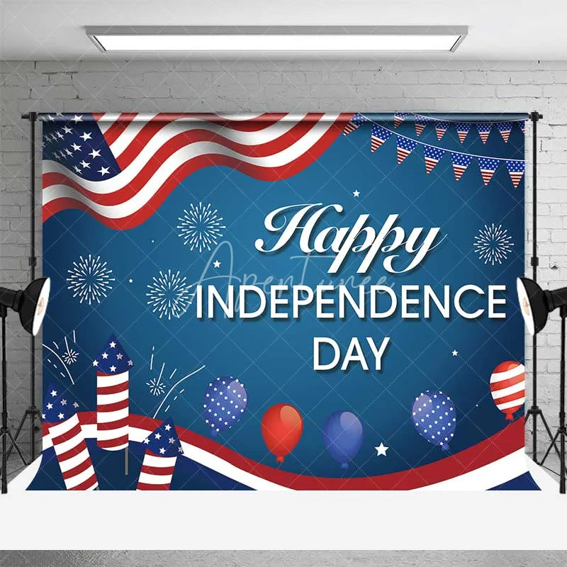 Aperturee - Aperturee Happy Independence Day Backdrop American Flag and Fireworks Photography Background 4th of July Party Decor