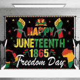 Aperturee - Aperturee Happy Juneteenth 1865 Freedom Day Backdrop Shackled Fists and Africa Map Background Black History Party Banner