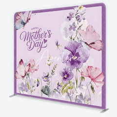 Aperturee - Aperturee Happy Mother’s Day Purple Floral Square Double-Sided Backdrop Watercolor Butterflies and Elegant Flowers