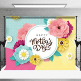Aperturee - Aperturee Happy Mothers Day Backdrop Colorful Paper Flowers Geometric Polka Dots Party Background