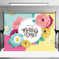 Aperturee - Aperturee Happy Mothers Day Backdrop Colorful Paper Flowers Geometric Polka Dots Party Background