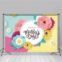 Aperturee - Aperturee Happy Mothers Day Backdrop Colorful Paper Flowers Geometric Polka Dots Party Background