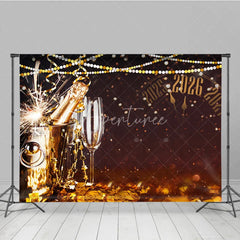 Aperturee - Aperturee Happy New Year 2026 Backdrop with Countdown Clock Champagne and Sparkler Black and Gold NYE Party Decor