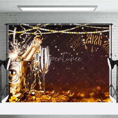 Aperturee - Aperturee Happy New Year 2026 Backdrop with Countdown Clock Champagne and Sparkler Black and Gold NYE Party Decor