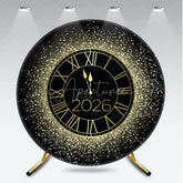 Aperturee - Aperturee Happy New Year 2026 Midnight Clock Round Backdrop Black and Gold Glitter Countdown Elegant NYE Party Decor