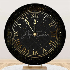 Aperturee - Aperturee Happy New Year Clock Round Backdrop Black Gold Countdown Dial Background for Party