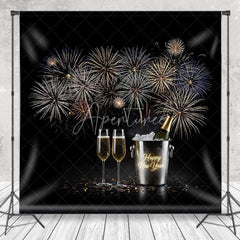 Aperturee - Aperturee Happy New Year Fireworks Photography Backdrop Champagne Celebration Party Photo Background Cheers Toast Prop