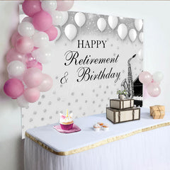 Aperturee - Aperturee Happy Retirement and Birthday Party Backdrop Black and Silver with Saxophone and Piano Music Themed Decor