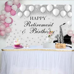 Aperturee - Aperturee Happy Retirement and Birthday Party Backdrop Black and Silver with Saxophone and Piano Music Themed Decor