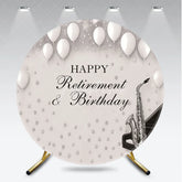 Aperturee - Aperturee Happy Retirement and Birthday Piano Round Backdrop Jazz Music Saxophone White Balloons Party Cover