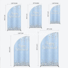 Aperturee - Aperturee Happy Retirement Half Moon Arch Backdrop Light Blue Silver Diamond Glitter Elegant Party Decor