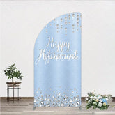 Aperturee - Aperturee Happy Retirement Half Moon Arch Backdrop Light Blue Silver Diamond Glitter Elegant Party Decor